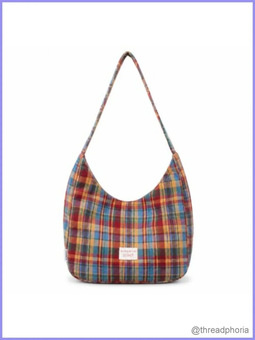 Tweed Plaid Hobo Bag - Gingham Patchwork Shoulder Purse - Magnetic Snap Closure